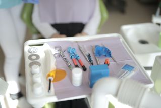 Medical tools placed on tray in modern clinic